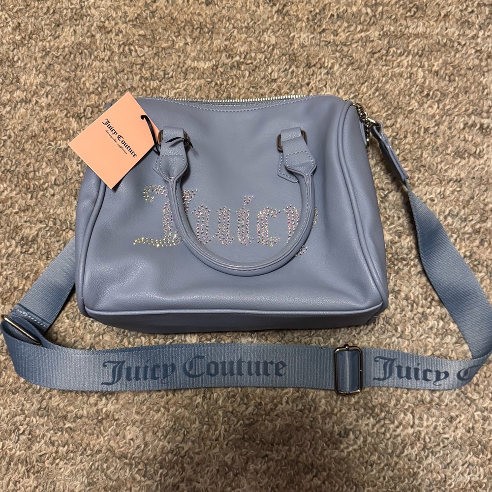 Juicy Couture Be Classic II Satchel in Slate blue rhinestone bling NWT